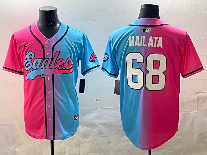 Men 2025 Philadelphia Eagles 68 Mailata Blue pink Nike Limited NFL Jersey style 01